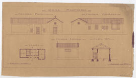 Casa mortuária: fachada principal, fachada posterior, fachada lateral, corte A-B e planta