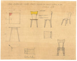 Desenhos das mesas e cadeiras do Bar